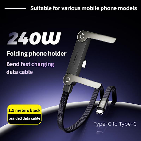2-in-1 Invisible Stand Charging Cable, Multi Charging Cable with Type C Multi-Angle Adjustable Stand, 240W Fast Charging C to C