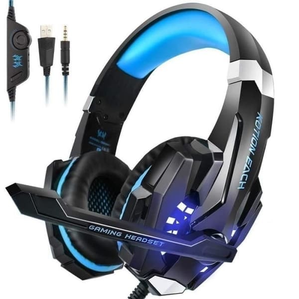 PS4 Gaming Headset med mikrofon med LED-lys og støjreducerende mikrofon til PS4, Xbox One, PC, Nintendo Switch - Blå_NN