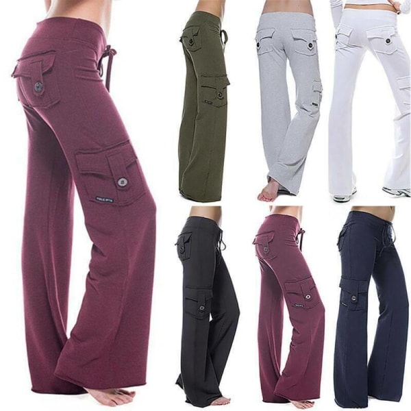 Dame Cargo Bukser Løse Casual Sportvida Ben Arbejdsbukser sort 2XL