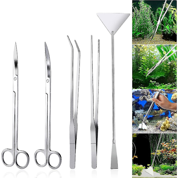 Akvarium Aquascaping Kit 5 i 1 Rostfritt Stål Akvarietank Vattenväxtverktyg Set Tänger Sax Spackel