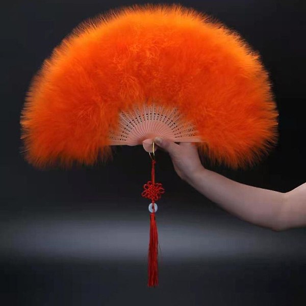 Feather Folding Fan Japanese Sweet Fairy Girl Gothic Court Dance Hand Fan one size Orange