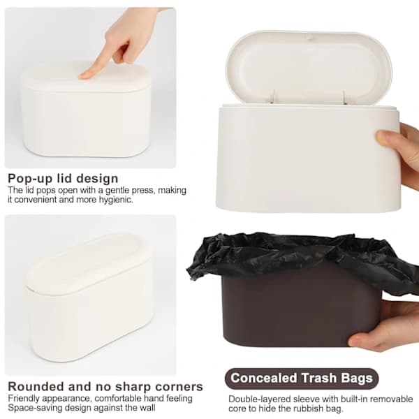 NA/Desktop Trash Can with Lid, Mini Desktop Recycling Bin, Spring Lid Trash Can, Small Design Waste Bin