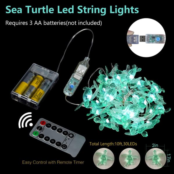 Strand med søde grønne havskildpadder i strandtema (3 meter, 30 LED-lys)