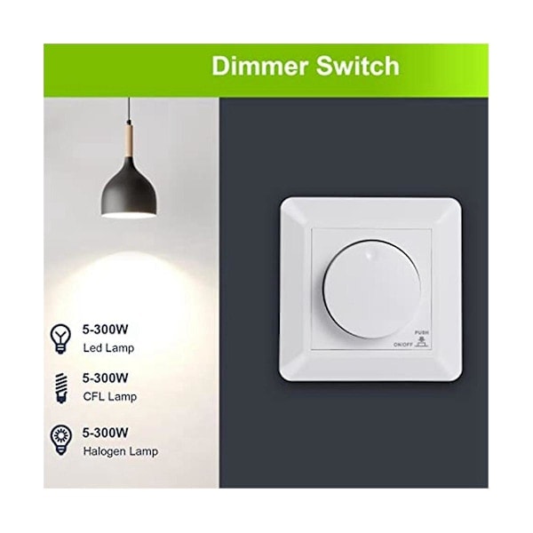 LED-dimmerbrytare, infälld dimmer för dimbara LED och halogen, 5-300 W dimmerbrytare LED, fasstyrningsdimmer