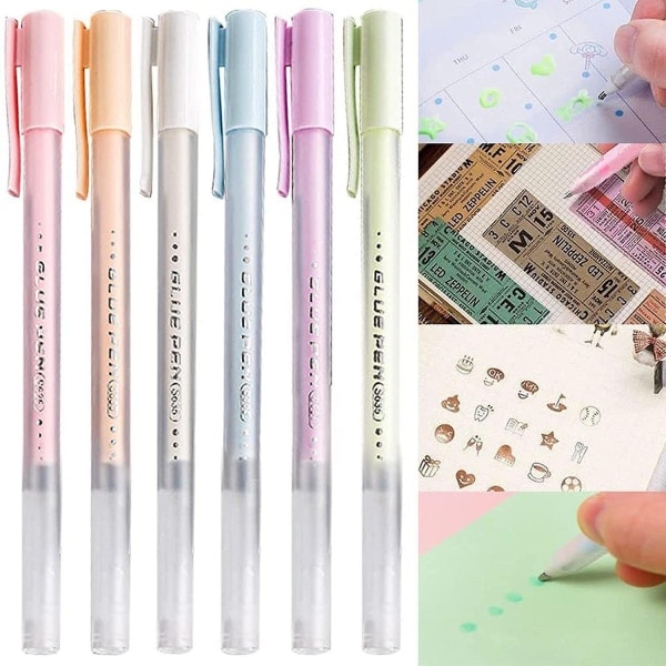 6 kpl itseliimautuvia liimakyniä, scrapbook Nopeasti kuivuva liimakynä, askartelukangaskynä Nestemäinen liimakynä, värikäs Nopeasti kuivuva-WELLNGS/NT/