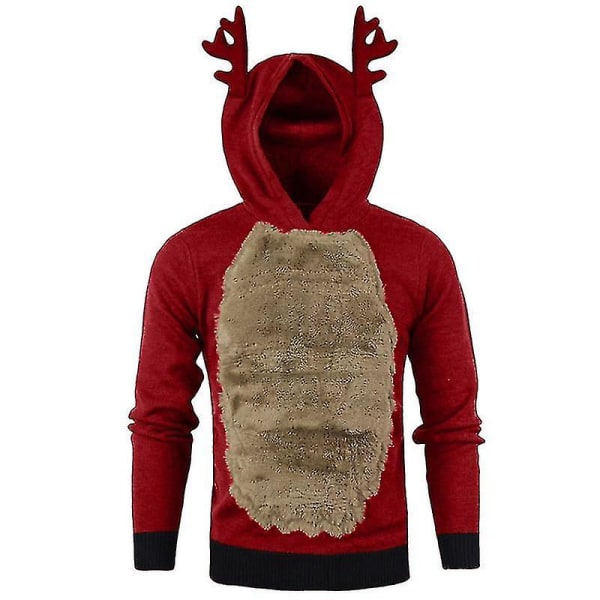 Herr Jul Huvtröja Jumper Toppar Xmas Rudolph Reindeer Pullover Sweatshirt 2XL Red