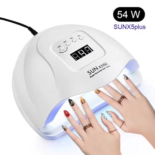 54W UV/LED Nagellampa med 10s/30s/60s/99s Timer Vit White