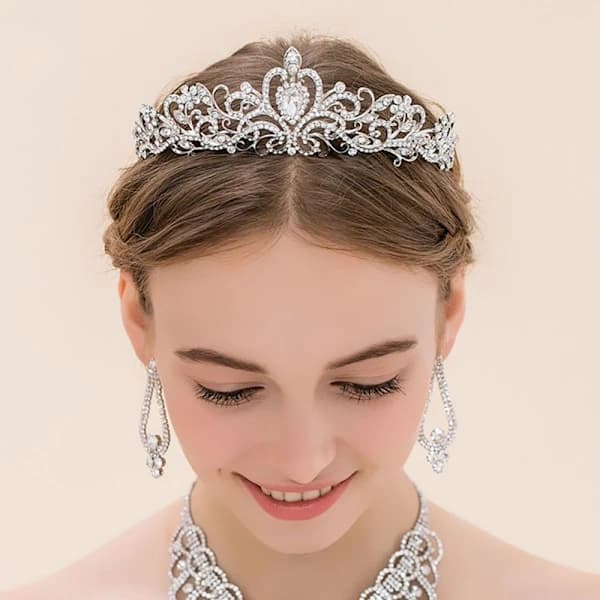 Kristall Rhinestone Krone Hårkrone Tiara SØLV Sølv