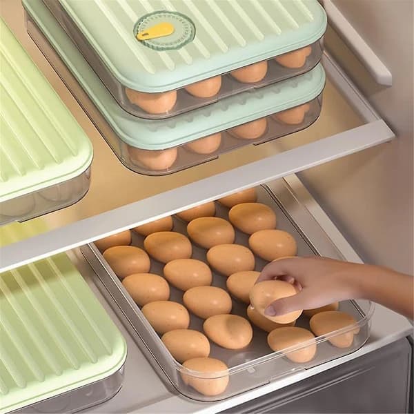 Eggoppbevaring for kjøleskap, husholdnings eggboks, konserveringsboks, transparent plastoppbevaringsboks, E