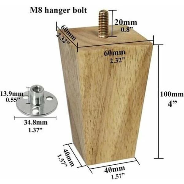 Sæt med 4 træmøbelben - Sofa - M8-bolte (10 cm)