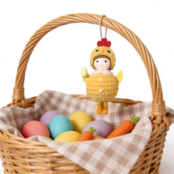 Easter Chick Hat Hanging Pendant, Fabric and Resin Material, Festive Hatching Style, Easter Tree Decorations & Party Arrangement Props