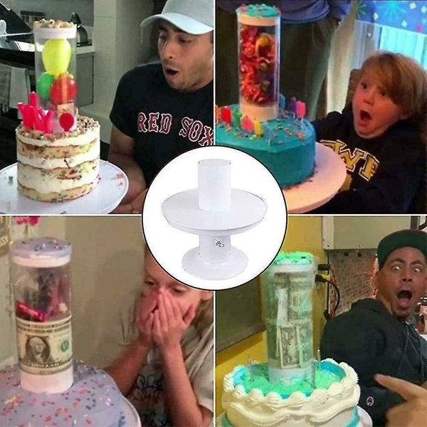 2 i 1 Surprise Popping Cake Stand Barnfödelsedagstårthållare med dragring