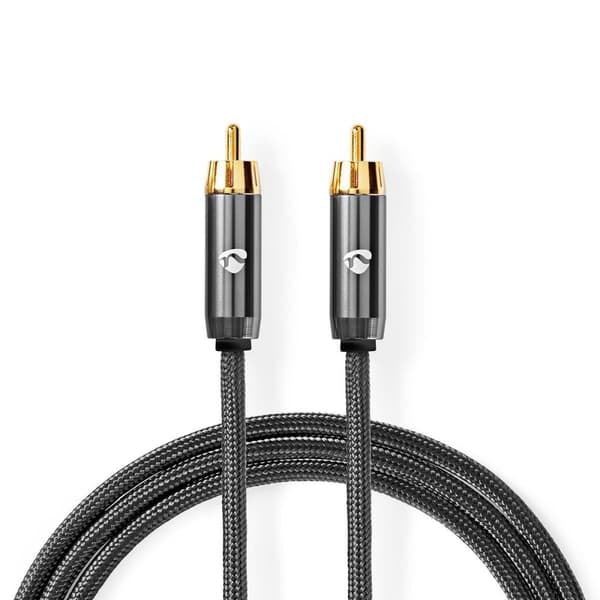 Subwoofer-kabel | RCA Hann | RCA Hann | Gullbelagt | 3,00 m | Rund | 4,5 mm | Antrasitt / Grå Med Metall | Lock_NN