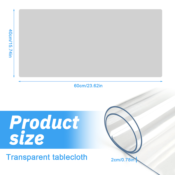 2,0 mm Transparent Skrivbordsunderlägg, 40×60 cm Transparent Bordsskydd, Rektangulärt Vinylbordsunderlägg, PVC-Plastbordsöverdrag