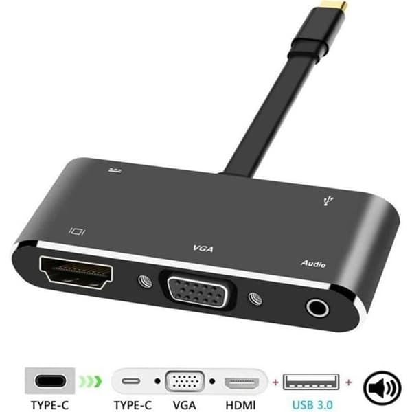 {NT} Type C til HDMI VGA USB C 3.1 Adapter Type C til VGA HDMI 4K med USB 3.0-port, ladeport for MacBook Pro 2016/2017