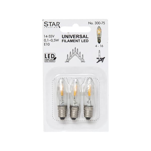 |NN| 3 stk. LED-filamentpærer for adventslysestaker E10 universal