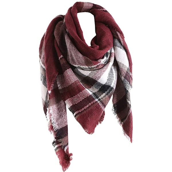 Dame Varm Myk Strikket Skjerf Rutete Filt Skjerf Red