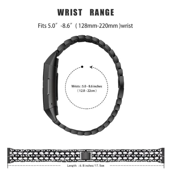 [NT] Fitbit Charge 3/4 metalarmbånd med rhinsten Sort/Krystal