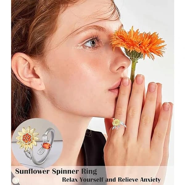 Fidgetringe til kvinder, spinnerring mod angst, justerbart CZ solsikke sommerfugl rose stjerne måne stressreducerende åbne ringsæt