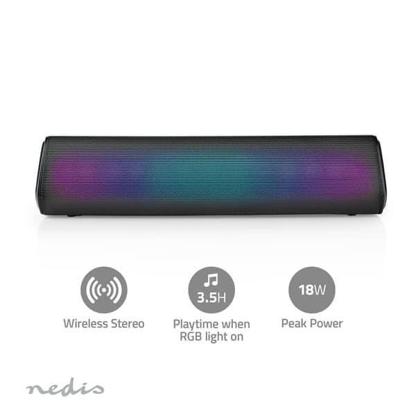 Bluetooth® Høyttaler | Maksimal batteritid: 6 timer | Borddesign | 18 W | Stereo | Innebygd mikrofon | Synkroniserbar | Svart_NN