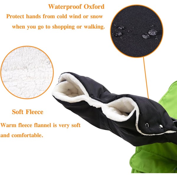 [NT] Baby Carriage Fleece Hand Muff/Hand Warmer Vattentät Vindtät Anti-Freeze Extra Tjock Barnvagnstillbehör Barnvagnshandskar, Svart