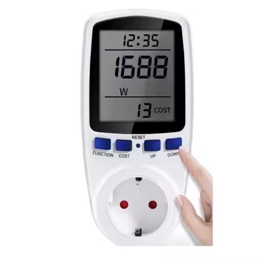 Effektmätare med display, Mäter spänning/ström/effekt/förbrukning - Med överbelastningslarm