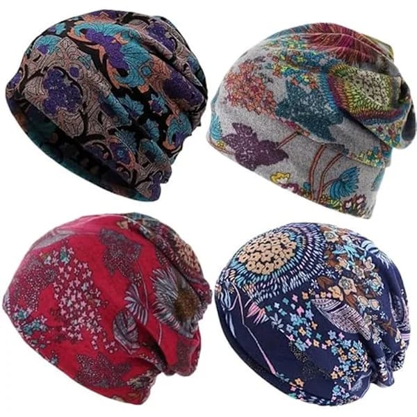 Mössa - Stickad Mössa - 4-delars Set - Bohemiskt Tryck - Mjuk Polyester - Lämplig för Höst och Vinter