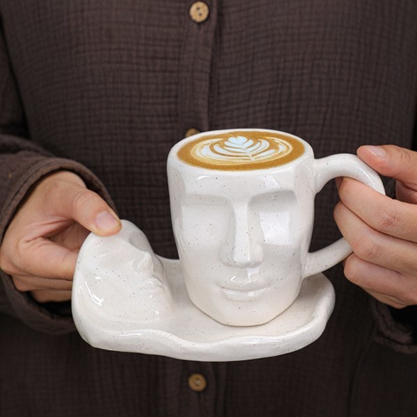 [NT] Abstrakt ansigt kaffekopper underkop sæt mode vand drikkekop til hjemmekøkken kontor 1Cs