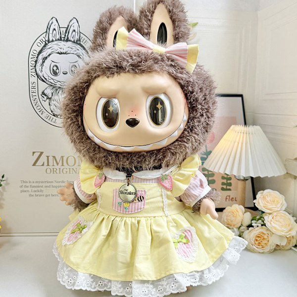 /NC/58cm Zimomo Docka Vinyl Labubu Plysch Kläder Söt Klänning Outfit Kläder Endast Labubu 58cm clothes without doll M yellow cream small flower skirt