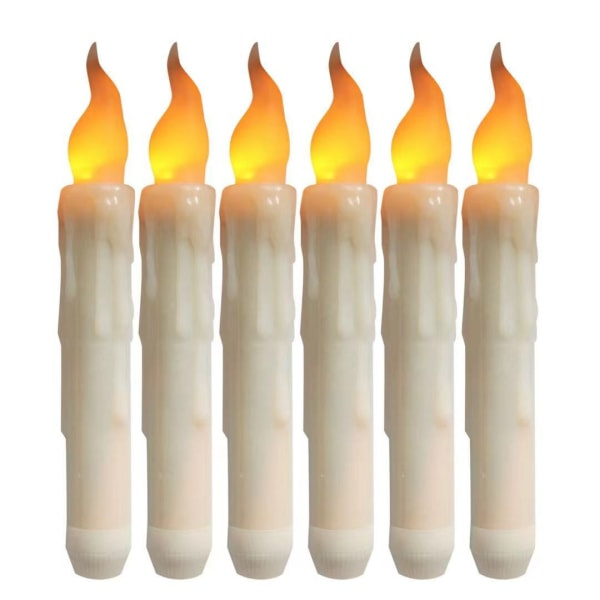 Flammeløse flimrende lys, 1 fjernkontroll, 17 cm elfenben, batteridrevne LED-vinduslys, timer, sett med 6 flammeløse plastlys med vokseffekt (2 cm
