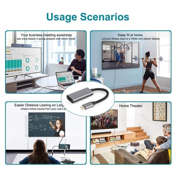 USB-C till HDMI-kabel - Plug & Play - Stöder ljud och video - Kompatibel med bärbara datorer och smartphones