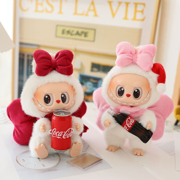 /NC/Labubu Första & Andra Generationen Plysch Snögubbe Hänge Babykläder för Party Outfit för Dockor & Tillbehör Rose red bow set (doll not included)