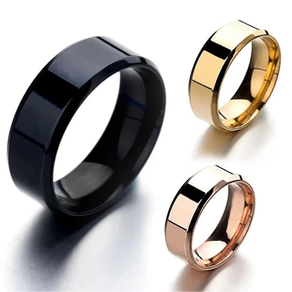 1 stk. Ring Unisex Rustfritt Stål Speil Lett Fingerring For Bryllup Svart Black US 11