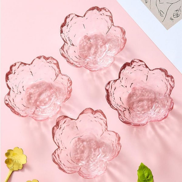 Sakura pink glasskål 4-delt sæt, dyppeskål, sakura form dekorativ skål