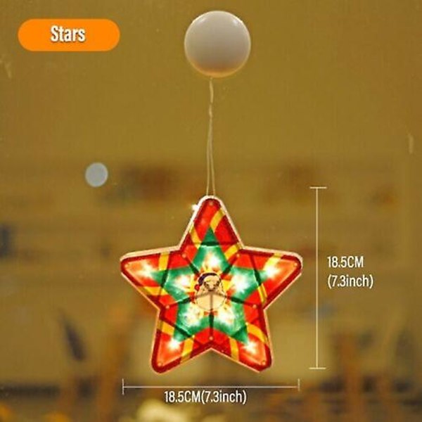 Jul Fönster Hängande Led Light Xmas Ornament Sugkopp Batteri Heminredning Stars