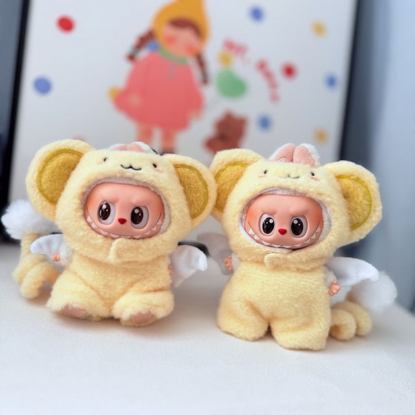 /NC/Labubu Kläder Ny Design Mjuk Söt Lockig Svans Apa Fluffiga Leksaker Kläder PVC Plysch Djur Stil med Tvinnad Svans för Dockor monkey