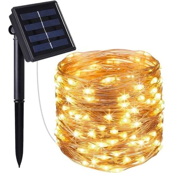 {NT} Koppar solarslinga 100 mikro LED varmvit SKINNY SOLAR 11,9m 8 lägen - LUMI JARDIN