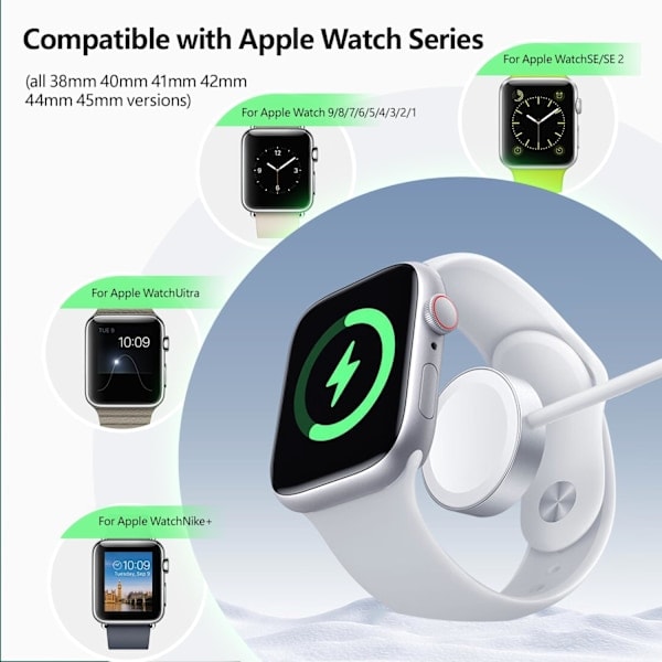 [NT] Kompatibel med Apple Watch magnetisk ladekabel for iWatch Series Ultra SE 8 7 6 5 4 3 2 1 Watch lader 1m lang