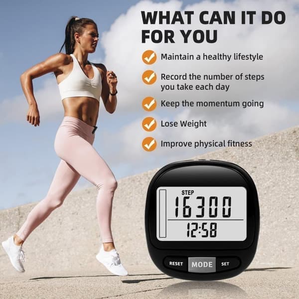 3D Pedometer with Large Display - Measures Steps, Distance & Calories with Detachable Clip for Exercise & Everyday Use