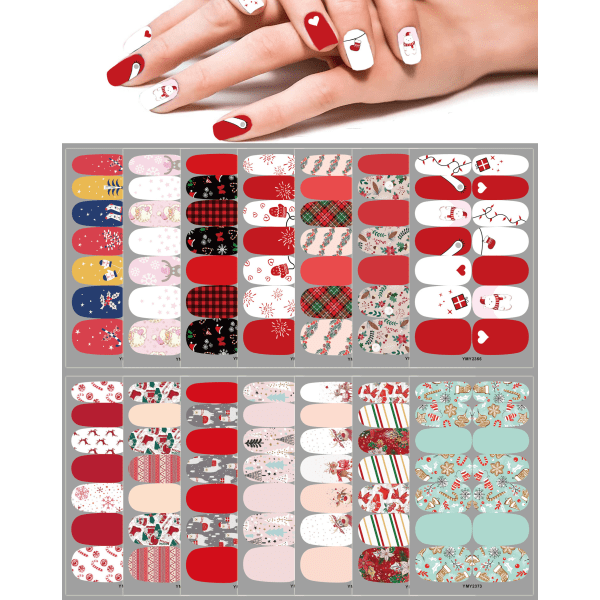 /Hc/14 set julnaglar, fyrkantiga ovala falska akrylnaglar för jul, lösnaglar för jul, nageldekoration för julhelgen