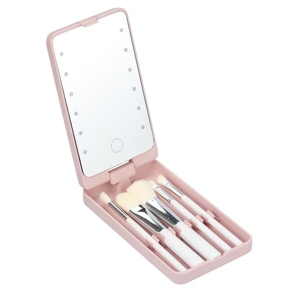 Makeup Brush Set 5 pcs Brushes Rechargeable LED Light Mirror Rosa pink
