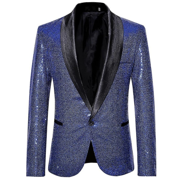 Herrmode paljett Casual Blazer Wediing Celebration kostymjacka XL Blue