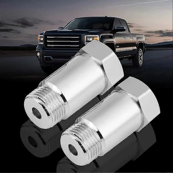 o2 sensor afstandsstykke + Ilt sensor 2stk 45mm M18*1.5 Check Engine Light Eliminator Adapter O2 Ilt sensor Forlænger Afstandsstykke Sølv