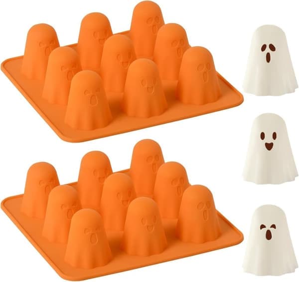 2-pack Halloween Silikonform, 3D Spökform, Non-stick Chokladformar med 9 Hål för Gelé, Gummigodis, Pudding