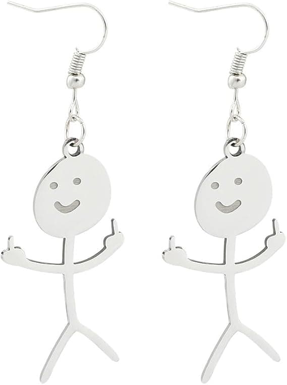 1 par sjove Doodle Figur Øreringe Sølv Smiley Sølv Match Finger Gesture Doodle Figur Øreringe Gave (Sølv)