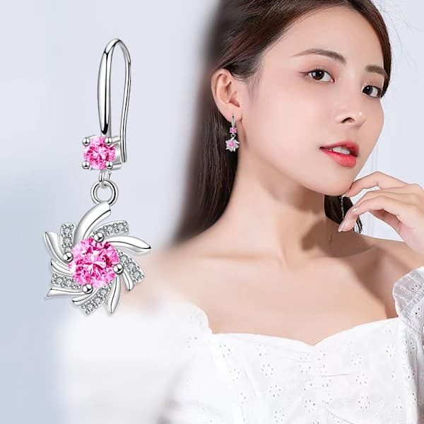 Diamant Krystall Øredobber Blomsterøredobber - Rosa Diamanter