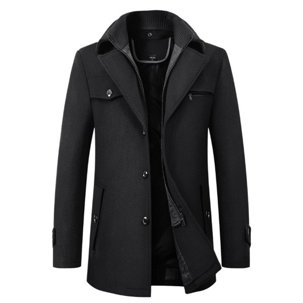 Ullkåpe for menn, høst og vinter, dobbel krage, ullkåpe, tykk ullkåpe, lang jakke svart 4xl