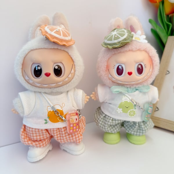 /NC/LABUBU KLÄDER, Labubu Baby Kläder, Bomulls Docka Tröja Julhatt Dockdräkt, Handgjorda Dockkläder Three-piece lime set
