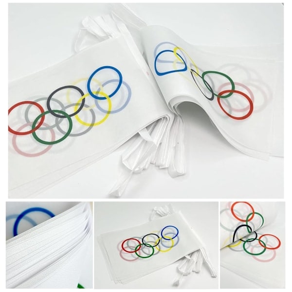 Olympiska flaggor, dekoration för OS 14*21 cm, baröppning, dekoration för internationella evenemang, 7 meter, 20 flaggor (4 st)
