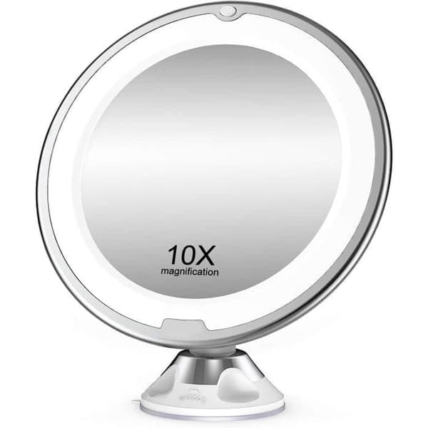 {NT}10x forstørrelsesspeil med LED-lys, 1 kuleledd, 360° justerbart feste, bærbar sminkespeil